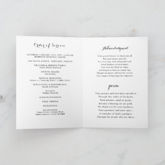Minimalist Photo Funeral Order of Service Folded Programm