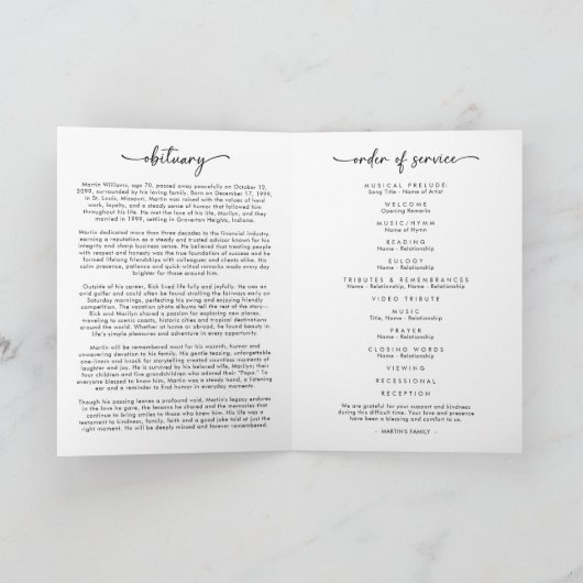 Minimalist Photo Funeral Order of Service Obituary Programm (Innenseite)