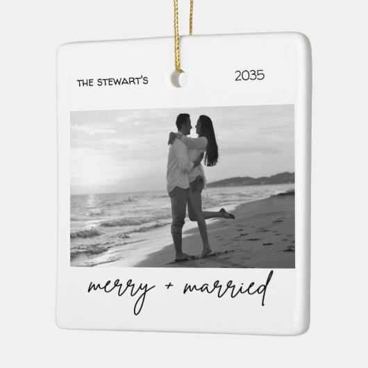 Minimalist Photo Merry & Married Elegant Simple Keramikornament (Links)