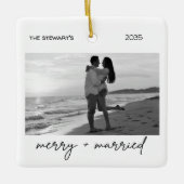 Minimalist Photo Merry & Married Elegant Simple Keramikornament (Vorderseite)