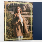 Minimalist Photo Navy Blue Gold QR Code Wedding Dreifach Gefaltete Einladung (Innen Erste Seite)