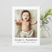 Minimalist Photo Thank you & Newborn Birth Ankündigung (Stehend Vorderseite)