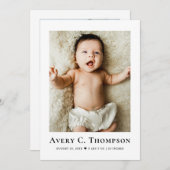 Minimalist Photo Thank you & Newborn Birth Ankündigung (Vorne/Hinten)