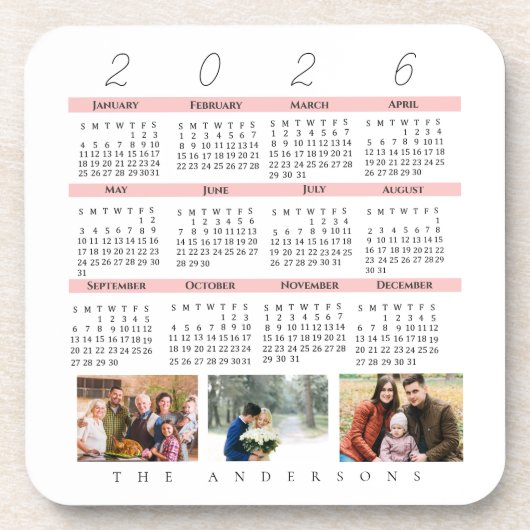 Minimalist Photo Yearly 2026 Calendar Keepsake  Getränkeuntersetzer (Vorderseite)