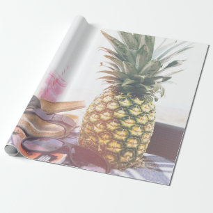 Minimalist photography of pineapple near sandals a geschenkpapier