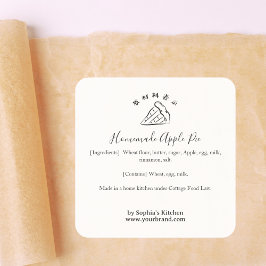 Minimalist Pie Slice Bakery Ingredient Label Quadratischer Aufkleber