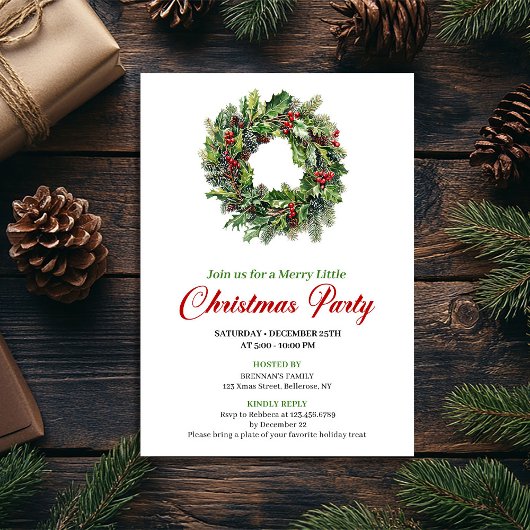 Minimalist Pine Wreath Christmas Party Card Einladung