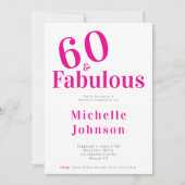 Minimalist Pink 60 & Fabulous 60th Birthday Party Einladung (Vorderseite)