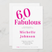 Minimalist Pink 60 & Fabulous 60th Birthday Party Einladung (Vorne/Hinten)