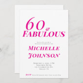 Minimalist Pink 60 & Fabulous 60th Birthday Party Einladung (Vorne/Hinten)