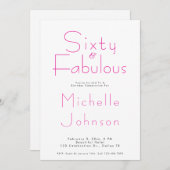 Minimalist Pink 60 & Fabulous 60th Birthday Party Einladung (Vorne/Hinten)