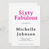 Minimalist Pink 60 & Fabulous 60th Birthday Party Einladung (Vorne/Hinten)