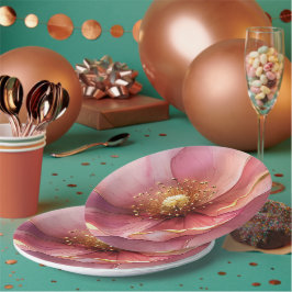 Minimalist Pink and Gold Poppy Wedding Pappteller