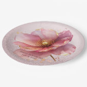 Minimalist Pink and Gold Poppy Wedding Pappteller (Schrägansicht)