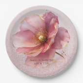 Minimalist Pink and Gold Poppy Wedding Pappteller (Vorderseite)