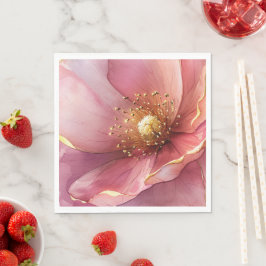 Minimalist Pink and Gold Poppy Wedding Serviette