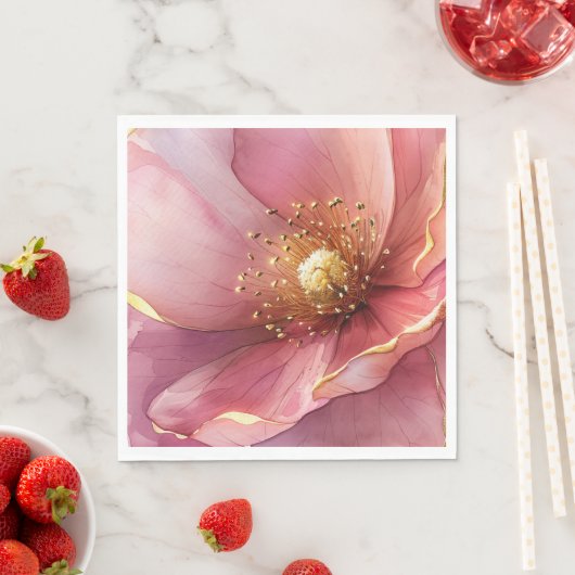 Minimalist Pink and Gold Poppy Wedding Serviette (Beispiel)