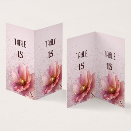 Minimalist Pink and Gold Poppy Wedding Visitenkarten (Innenseite und Außenseite)