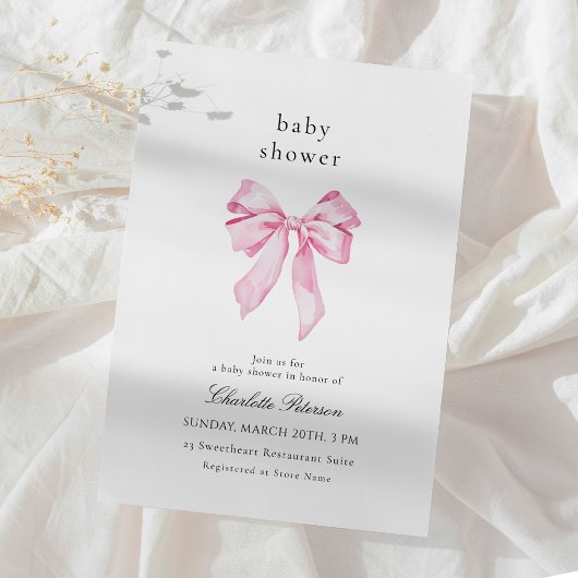 Minimalist Pink Bow Baby Shower Invitation Einladung