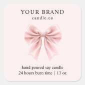 Minimalist Pink Bow Candle Quadratischer Aufkleber (Vorderseite)