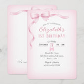 Minimalist Pink Bow First Birthday Invitation Einladung (Vorne/Hinten)