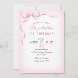 Minimalist Pink Bow First Birthday Invitation Einladung