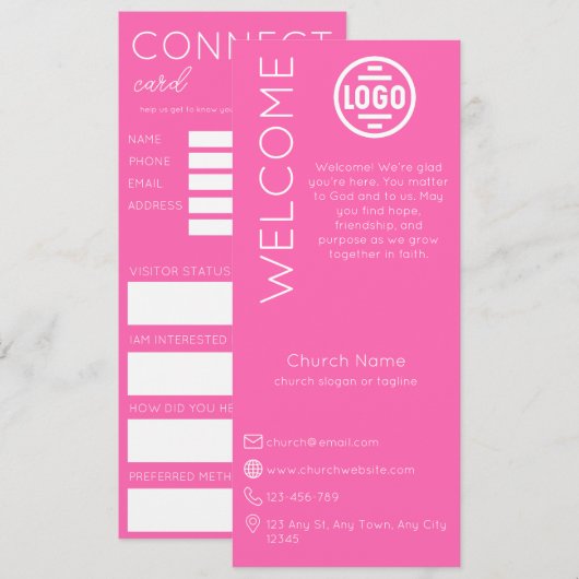 Minimalist Pink Church Connection Card Einladung (Vorne/Hinten)