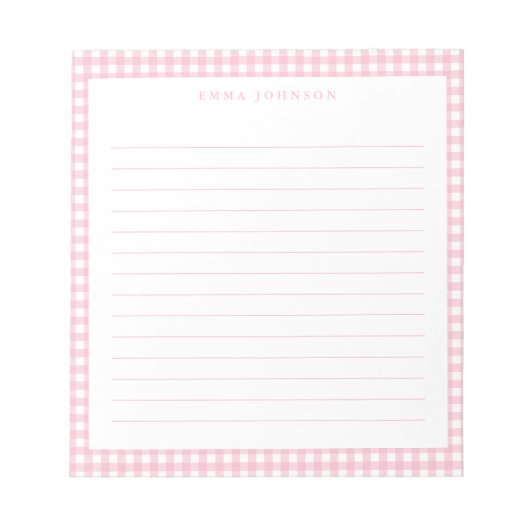 Minimalist Pink Gingham Monogram Lined Notizblock (Vorderseite)