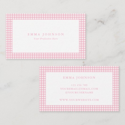 Minimalist Pink Gingham Plaid Visitenkarte (Vorne/Hinten)