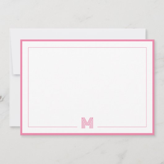 Minimalist Pink Monogram Double Border Stationery Mitteilungskarte (Vorderseite)