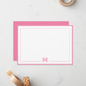 Minimalist Pink Monogram Double Border Stationery Mitteilungskarte (Vorderseite/Rückseite Beispiel)