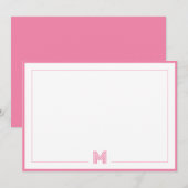 Minimalist Pink Monogram Double Border Stationery Mitteilungskarte (Vorne/Hinten)