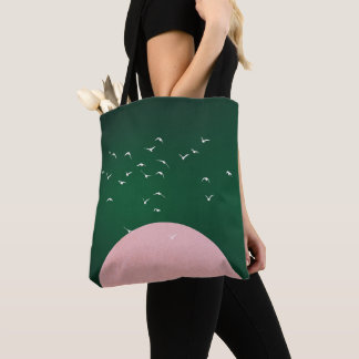 Minimalist Pink Moon with Birds Modern Art Tasche