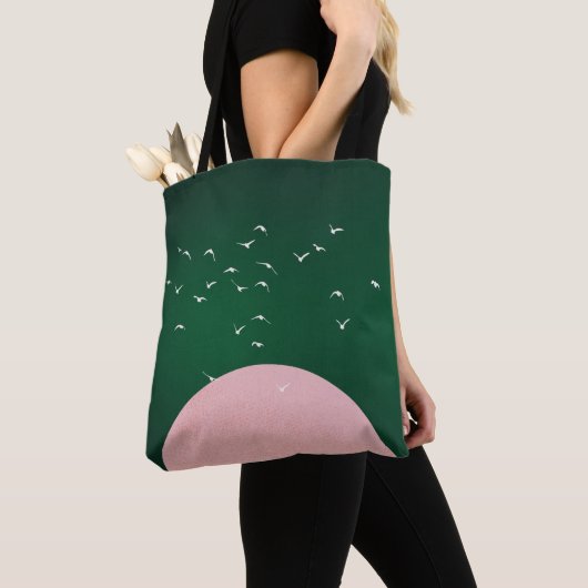 Minimalist Pink Moon with Birds Modern Art Tasche (Von Nahem)