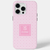 Minimalist Pink Plaid iPhone Case – Name Monogram (Rückseite)