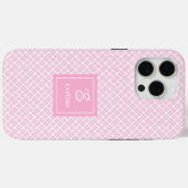 Minimalist Pink Plaid iPhone Case – Name Monogram (Rückseite (Horizontal))