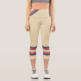 Minimalist, Pink Retro Stripes, Text on Cream Capri Leggings