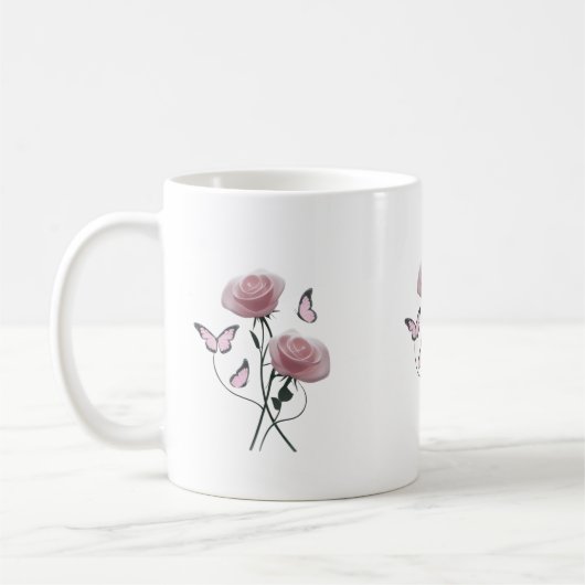 Minimalist Pink Rose Butterfly Classic Mug Kaffeetasse (Links)