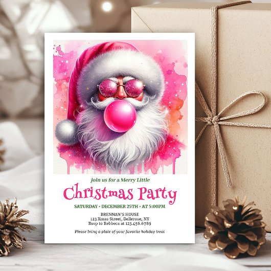 Minimalist Pink Santa Bubble Gum Christmas Invites Einladung
