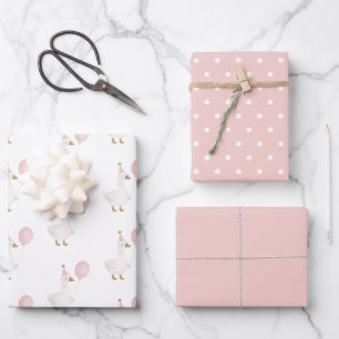 Minimalist Pink Silly Goose Kindergeburtstag Geschenkpapier Set