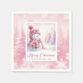 Minimalist Pink Snowman Kids Winter Forest Pinkmas Serviette (Vorderseite)