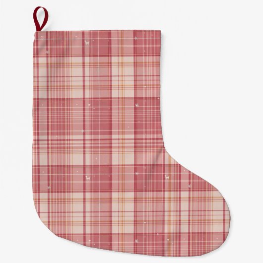 Minimalist Pink Tartan Dog Christmas Stocking Großer Weihnachtsstrumpf (Vorderseite)
