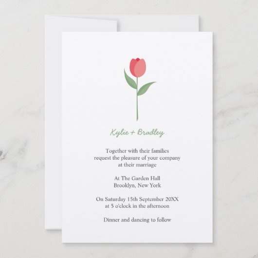 Minimalist Pink Tulip Einladung (Rückseite)
