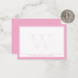 Minimalist Pink Two Border Monogram Couple Mitteilungskarte