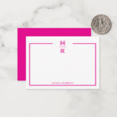 Minimalist Pink Two Border Monogram Note Card Mitteilungskarte (Vorderseite/Rückseite Beispiel)