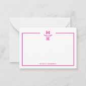 Minimalist Pink Two Border Monogram Note Card Mitteilungskarte (Vorderseite)