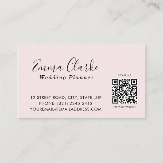 Minimalist Pink Wedding Scan Code Business Card Visitenkarte (Rückseite)