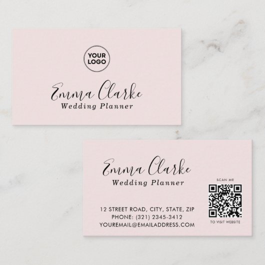 Minimalist Pink Wedding Scan Code Business Card Visitenkarte (Vorne/Hinten)