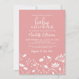 Minimalist Pink Wildflower Baby Shower Einladung