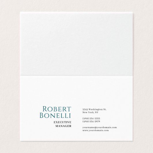 Minimalist Plain Blue & White Modern Visitenkarten (Außenseite Aufgefaltet)